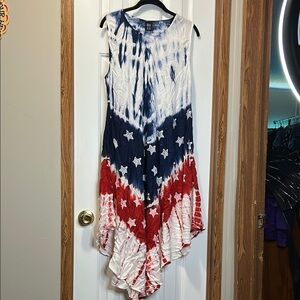 Seven Island Red, White & Blue Glitter Star Asymmetrical Sundress Crew Neck NWT